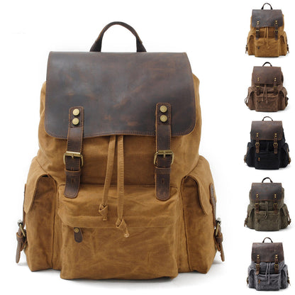 Water Resisant Vintage Waxed Canvas Backpack Hiking Travel Bag 15" Laptop Bag