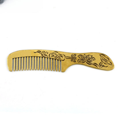 Antique Brass Die Casting Relief Retro Peony Copper Comb Gua Sha Board Hair Comb