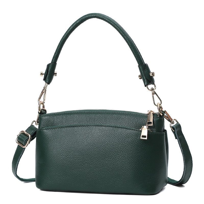 Genuine Leather Bag Women Crossbody Bag Handbag 3 Zippers Cowhide Shell Shape