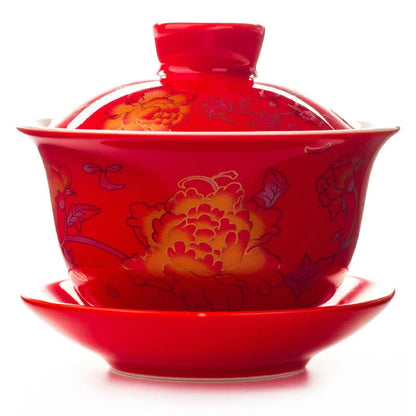 Hand Painted Red Dragon Gaiwan Tea Set Teaware Kung Fu Teacup Hand-painted