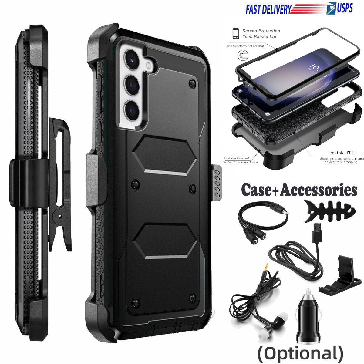 For Samsung Galaxy S22 S23 Ultra 5G Holster Case Belt Clip Stand Cover Accessory