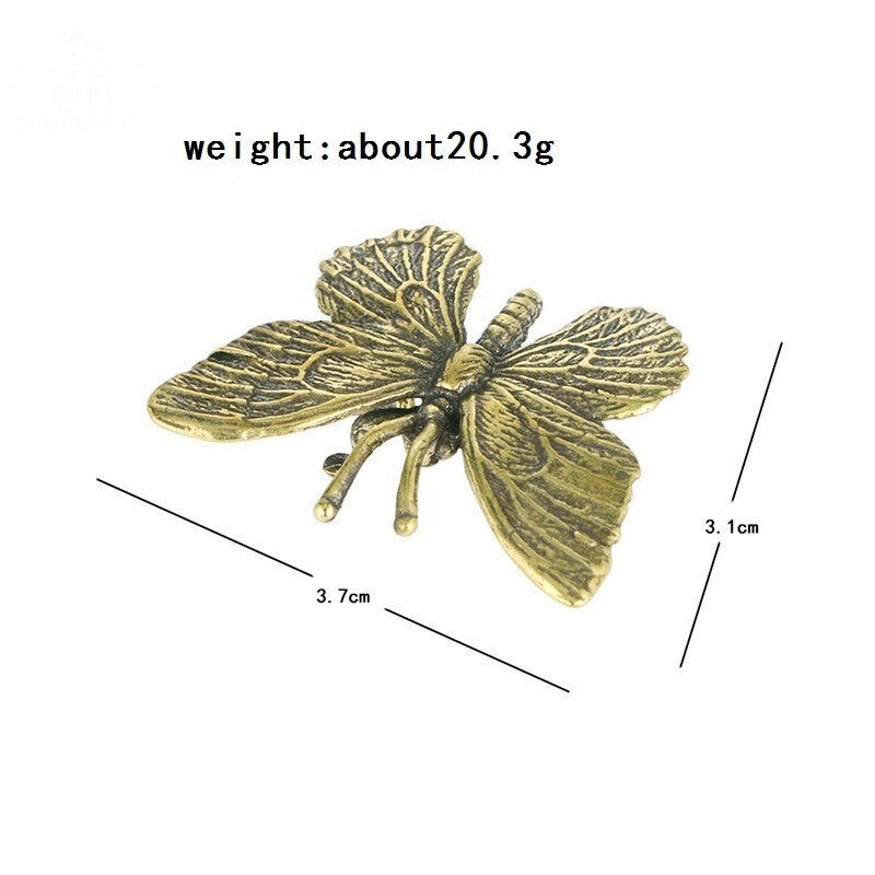 Pure Brass Butterfly Figurine Miniature Ornament Tea Pet Insect Statue Craft Toy