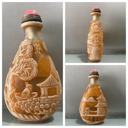 collections peking chinese glass snuff bottle carved statue antique carving men