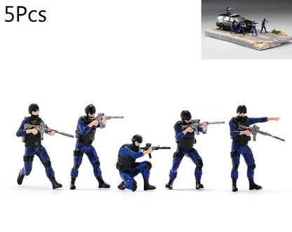 1/64 Anti-explosion Police SWAT Team Dolls Scene Figure Model For Cars Vehicles