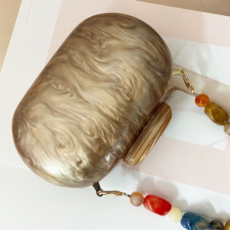 Fashionable Wallet Acrylic Bag Round Luxury Marble Brown Handbag Vintage Clutch