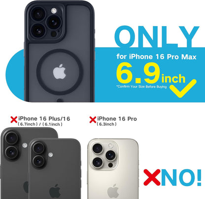 Magnetic for Iphone 16 Pro Max Case Black - Full Camera Protection Shockproof Ph