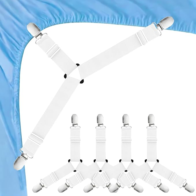 4Bed Sheet Fasteners Adjustable Elastic Suspenders Straps Mattress Covers Clips