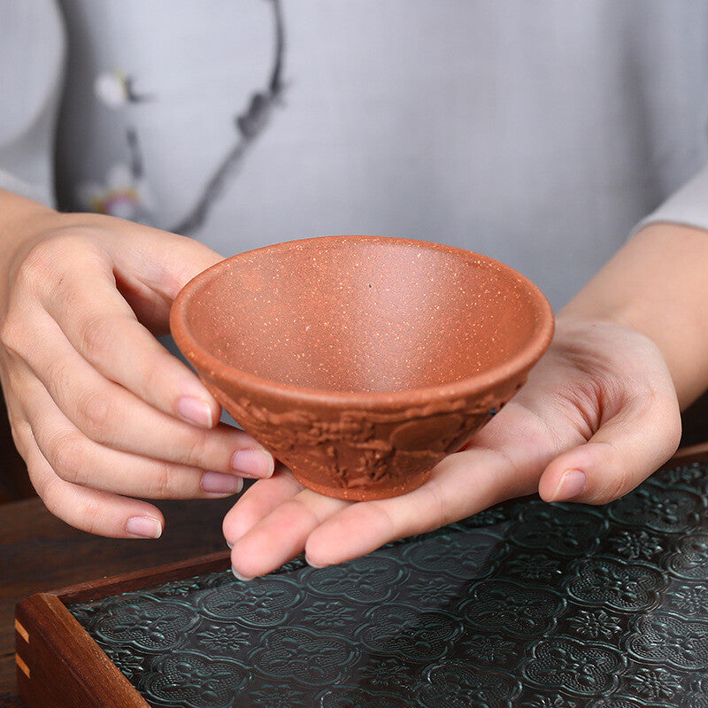 Handmade Tea Cup Phoenix Carved Relief Master Cup Real Yixing Zisha Clay 100ml