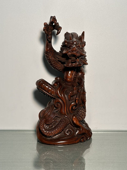Vintage Chinese Boxwood Carving Dragon Statue Wood Sculpture Animal Decoration