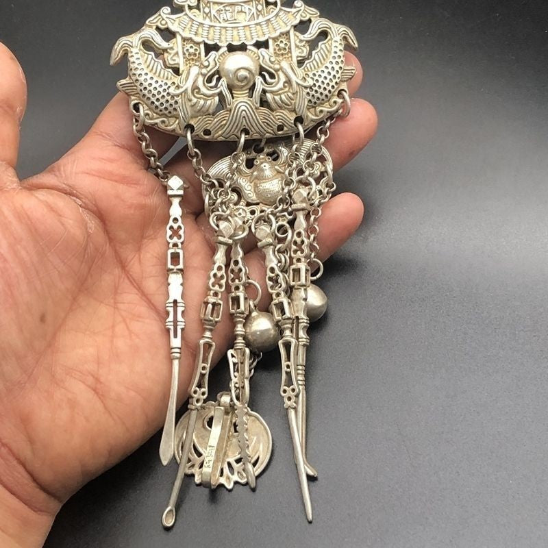 Vintage Silver-Tone Carp Dragon Gate Pendant Collectible