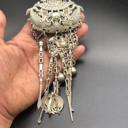 Vintage Silver-Tone Carp Dragon Gate Pendant Collectible