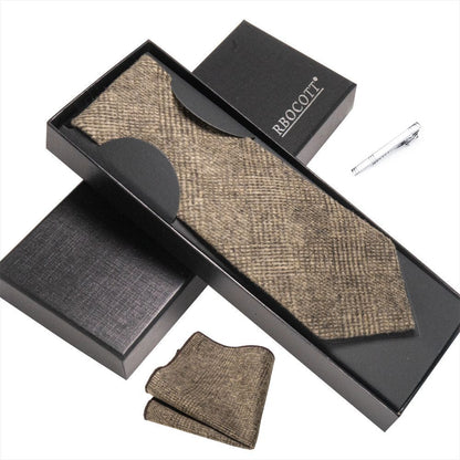 Men Necktie Set 3Pcs Clips Handkerchief Wool Gift Ties Suits Wedding Accessories