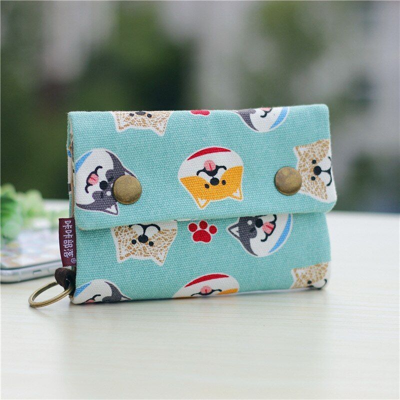 Handmade 3 Fold Fabric Wallet Short Zipper Purses Multi-function Bag Card Holder