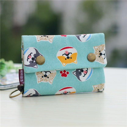 Handmade 3 Fold Fabric Wallet Short Zipper Purses Multi-function Bag Card Holder