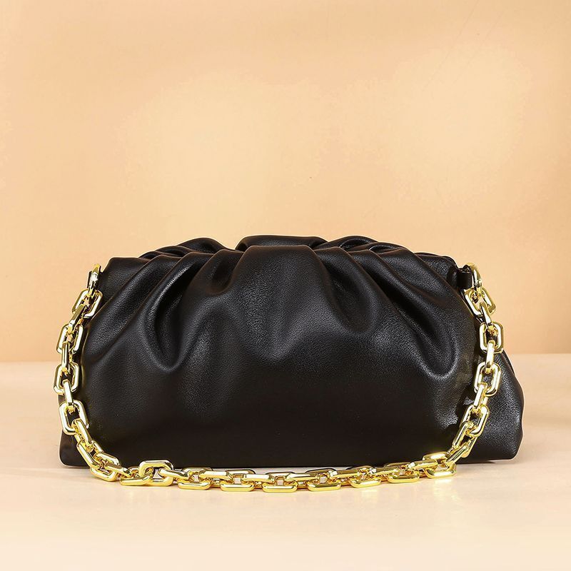 Genuine Cow Leather Handbag Thick Thin Chain Cloud Dumplings Clutch Shoulder Bag