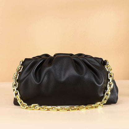 Genuine Cow Leather Handbag Thick Thin Chain Cloud Dumplings Clutch Shoulder Bag