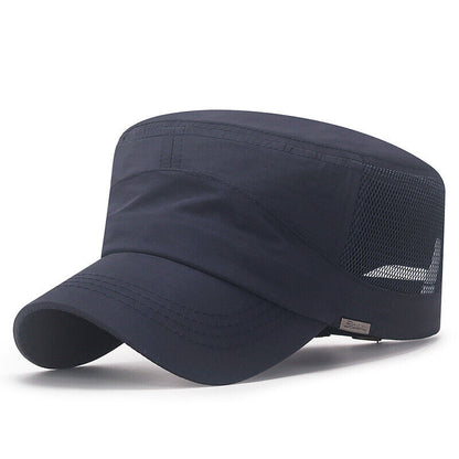Solid Color Washed Caps Flat Top Hat Sun Protection Breathable Mesh Casual ⊰