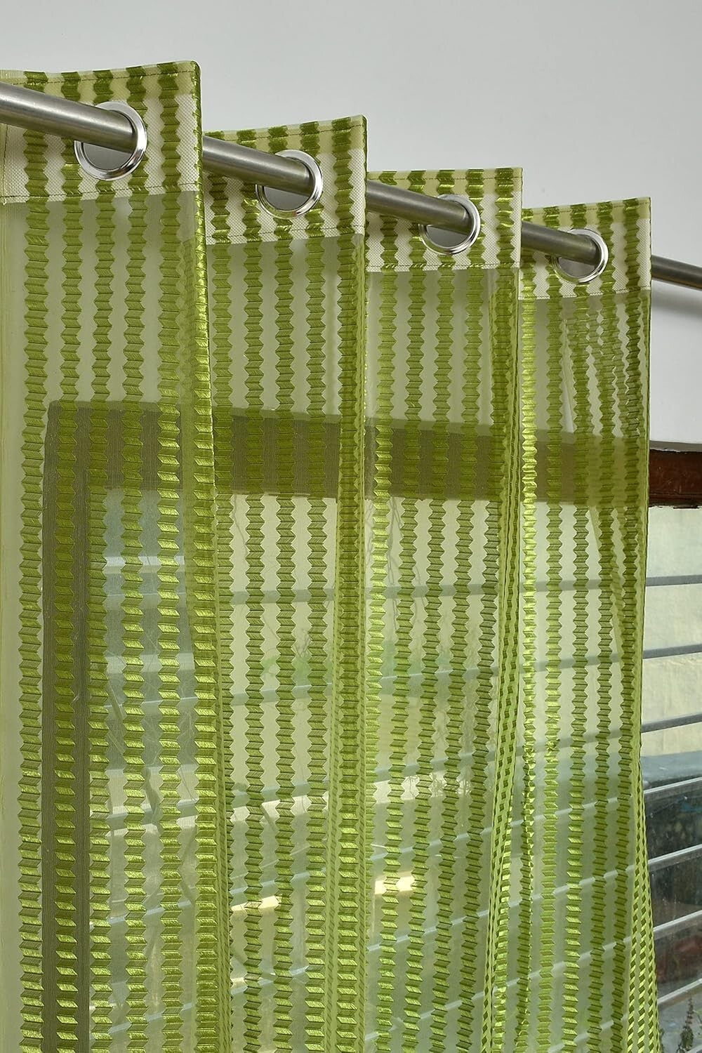 New 4 Pieces Eyelet Window Curtain Set 5 Feet Green