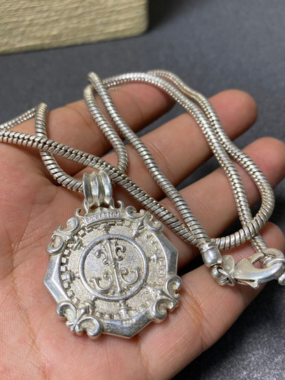 Asian old miao silver hand cast cool statue necklace jewel gift