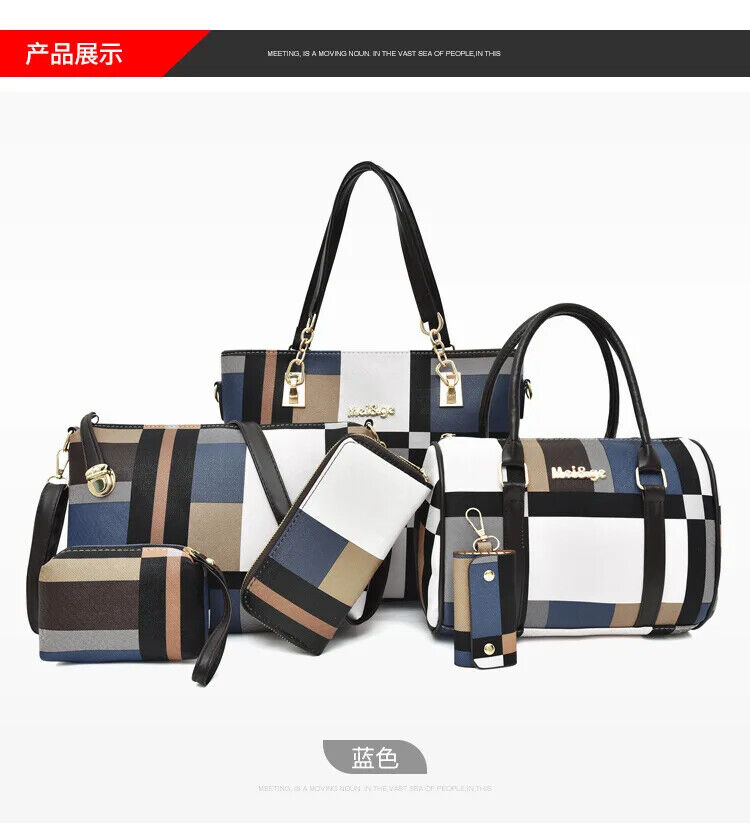 Six Piece Women's Bag Checkered Single Shoulder Crossbody Simple Handbag