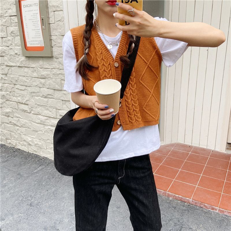 Canvas Messenger Bag Large Shoulder Purse Zipper Cotton Crossbody Pouch 45*19 CM