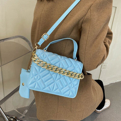 Women Synthetic Leather Shoulder Bag Fashion Plaid Crossbody Bag 20*14*6 CM Blue