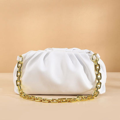 Genuine Cow Leather Handbag Thick Thin Chain Cloud Dumplings Clutch Shoulder Bag