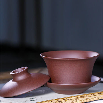 True Yixing Zisha Gaiwan Tea Brewer Tureen With Saucer Cup Bowl With Cover China