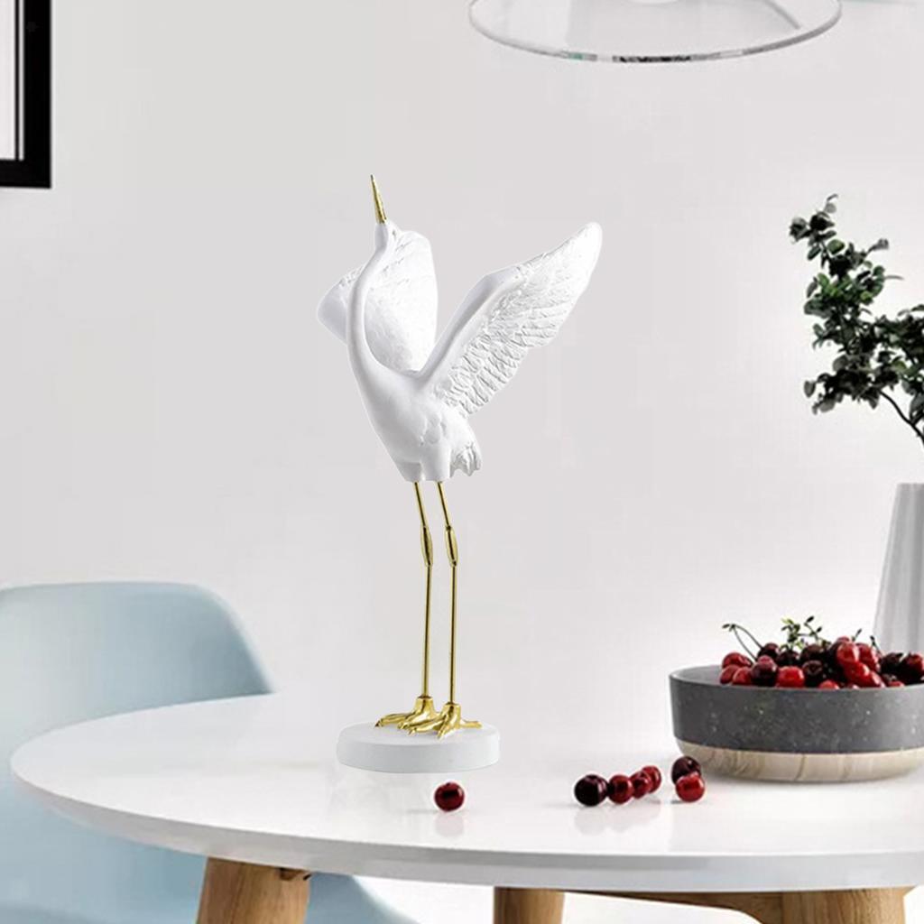 White Crane Birds Statue Sculpture Resin Home Decor Ornament A