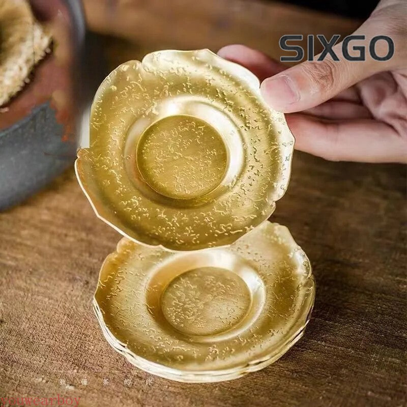 Copper Hammer Pattern Coaster Handmade Tea Cup Holder Pad Tea Ceremony