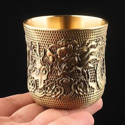 5.8cm New Retro Buddhism Holy Water Cup Brass Engraved Dragon Phoenix Mini Cup