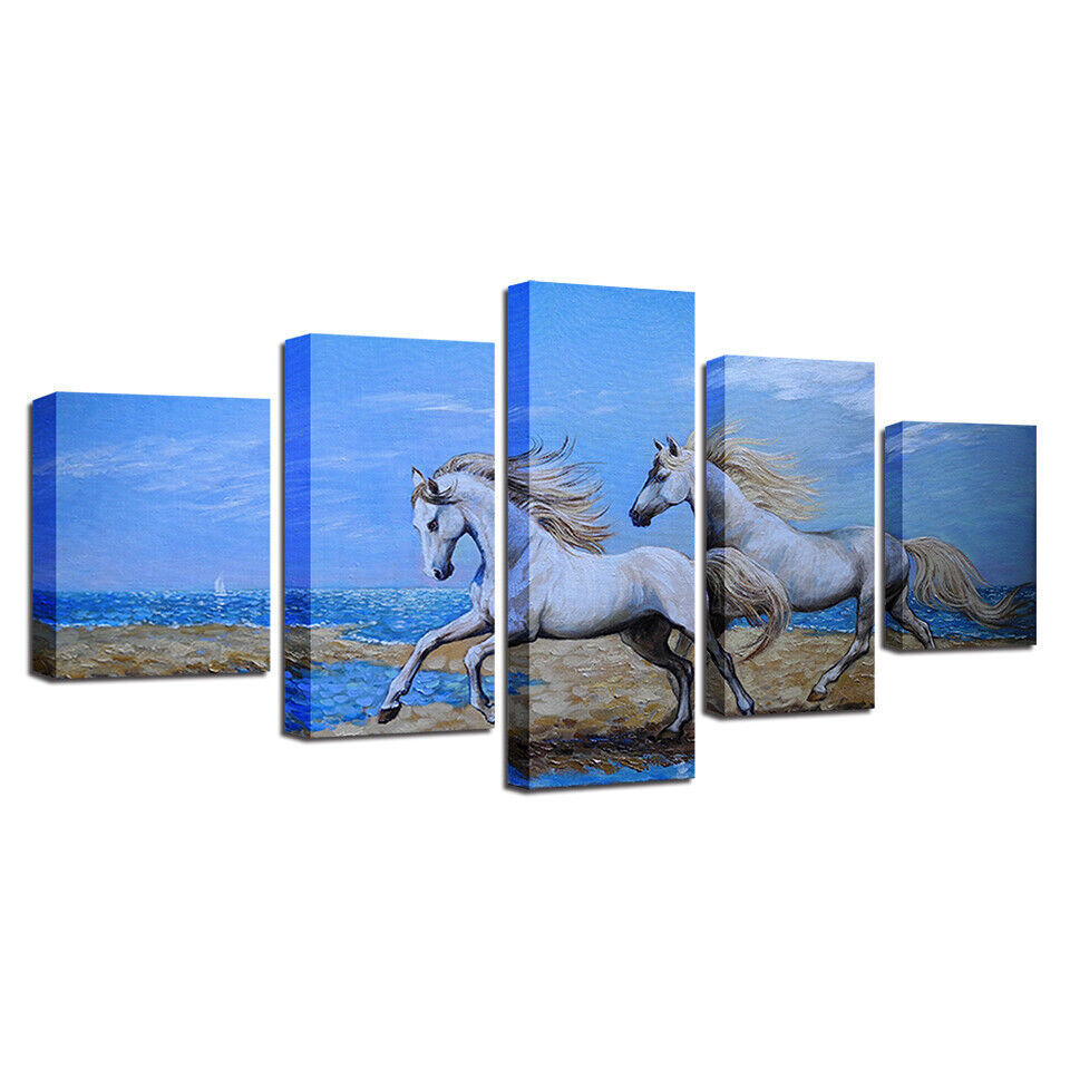 Galloping White Horses Running Horse Canvas Prints Painting Wall Art Home Decor