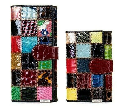 Women Long Medium Size Wallet Genuine Leather Patchwork Ladies Zipper Clutch Bag