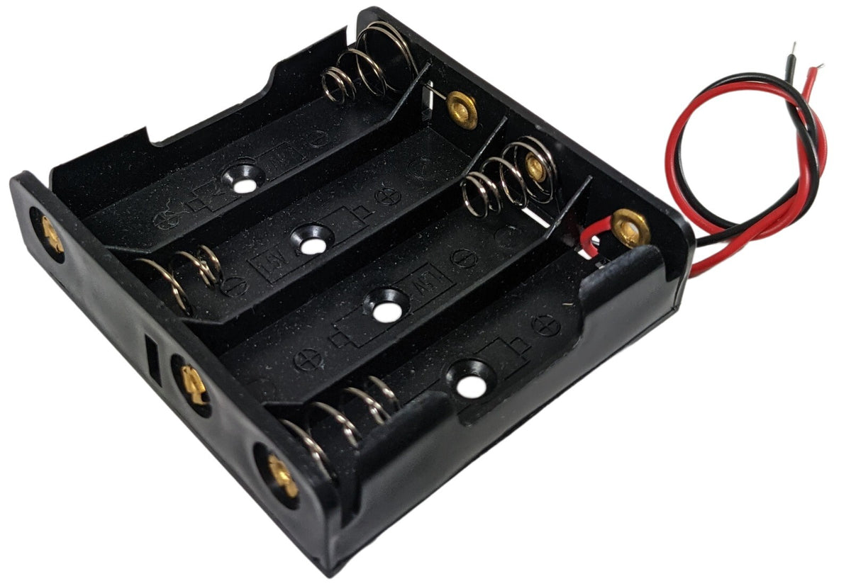AA 4 Battery Holder with Wire Leads, Holds Four AA Batteries - for DIY / Repair