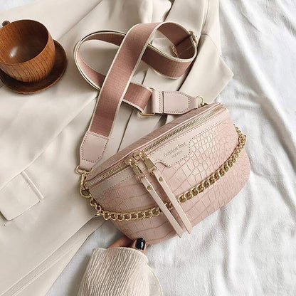Women's Waist Bag Thick Chain Shoulder Crossbody Bag Female Belt Bag Handbag