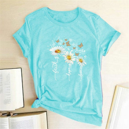Women T-shirt Print Short Sleeve Casual Tee Short Regular Broadcloth Cotton XXL