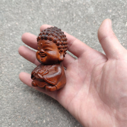 Wooden Christmas Figurine Lovely Buddha Statue Sculpture Small Wood Carving Gift