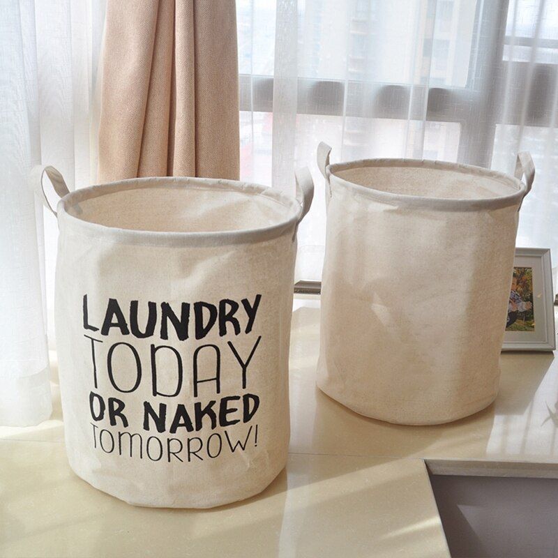 Laundry Basket Folding Dirty Clothes Organizers Storage Bag 50x40cm Cotton Linen
