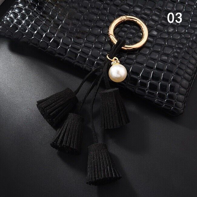 Women Leather Tassel Key Chain Charm Purse Key Fob Ring Handbag Pendant Ornament