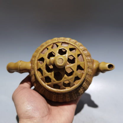 Chinese Yixing Zisha Clay Handmade Exquisite Teapot （竹编壶 底款：瑞新陶艺 )