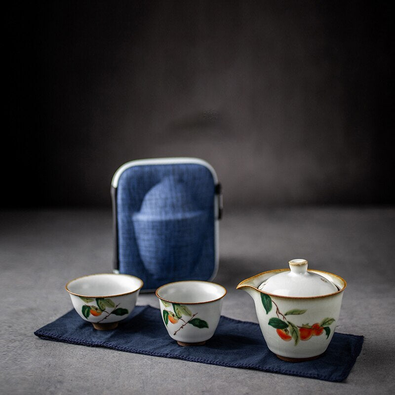 Ceramic Teapot Gaiwan with 2 Teacups Chinese Kung Fu Tea Set Drinkware