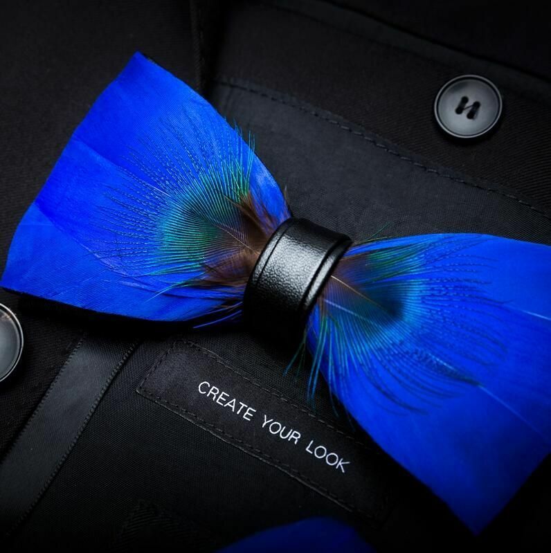 Men's Luxury Bowtie 12x5cm Peacock Feather Leather Bow Ties Fashion Party Formal