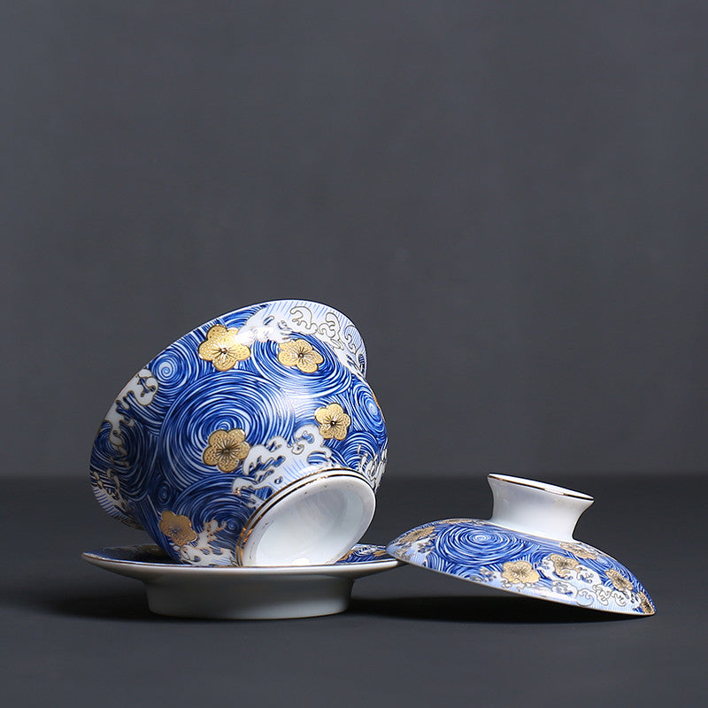 Enamel Gaiwan Porcelain Cup Bowl Ceramic Tureen Chinese Tea Bowl With Lid Saucer