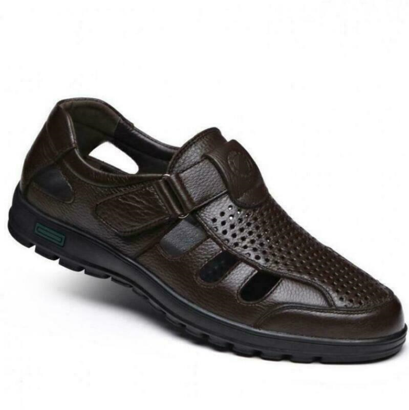Mens Fisherman Slippers Closed Toe Summer Beach Leather Sport Sandals Shoes size