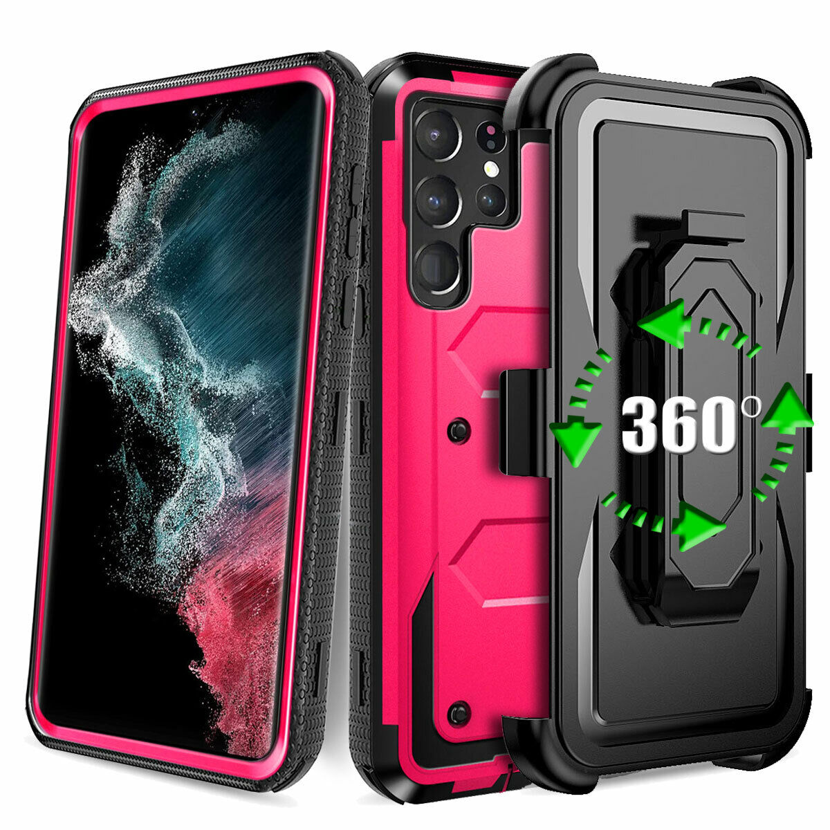 Case For Galaxy S22 5G Ultra + Clip Belt Stand Cover / Tempered Glass Protector