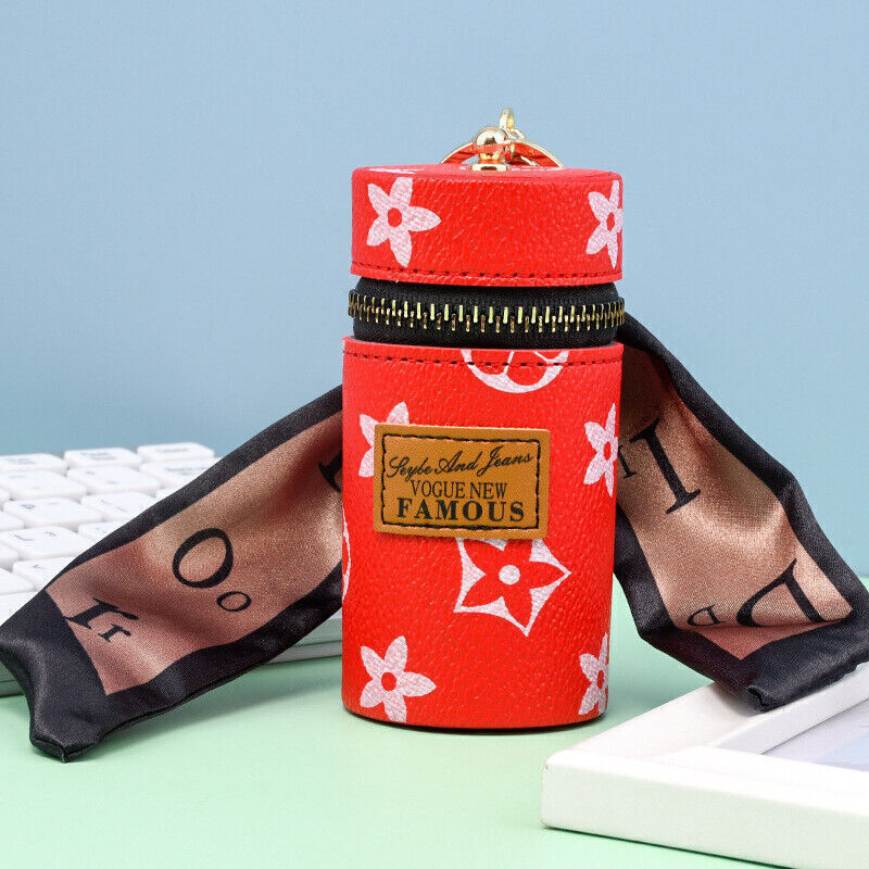 Fashionable ladies Leather Printed Keychain Bucket Coin Purse Pendant Gift