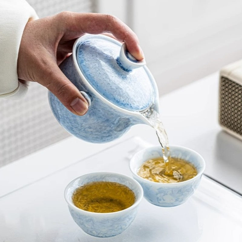 Crystalline Glaze Tea Set with Heat-Resistant Handle Travel Portable Companion