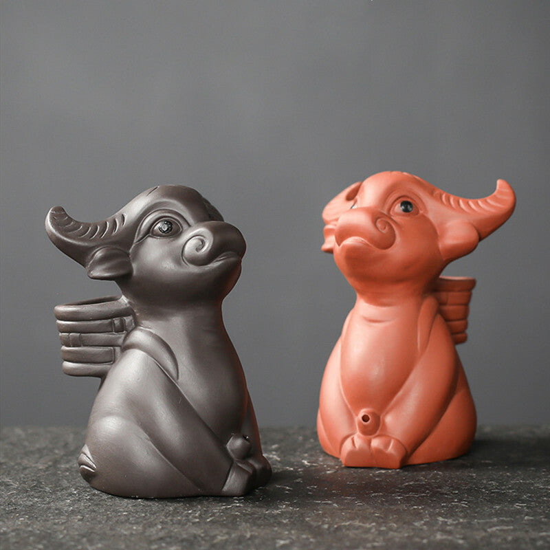 Creativity Purple Clay Water Spray Tea Pet Handmade Statue Ornaments Desk