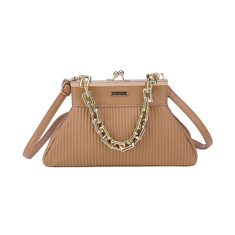 Synthetic Leather Pleated Shoulder Bag Thick Chain Handle Purse 18*31*11 CM Blue