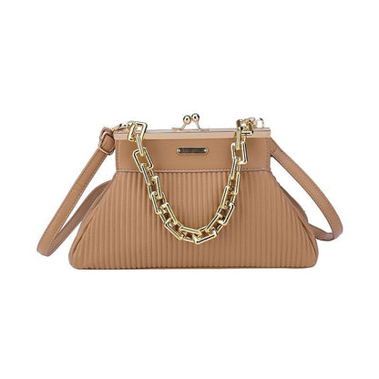 Synthetic Leather Pleated Shoulder Bag Thick Chain Handle Purse 18*31*11 CM Blue